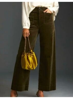 Anthropologie Maeve The Collette Crop Wide‎ Leg Corduroy Pants Green 27